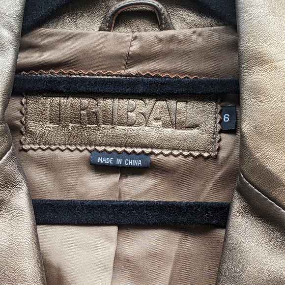 TRIBAL Vintage Y2K Soft Genuine Leather Structured Bronze Blazer 6 - Picture 3 of 5
